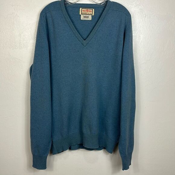 Alan Paine Vintage Cashmere V-neck Pullover Sweater In Blue Size XL - Picture 2 of 8